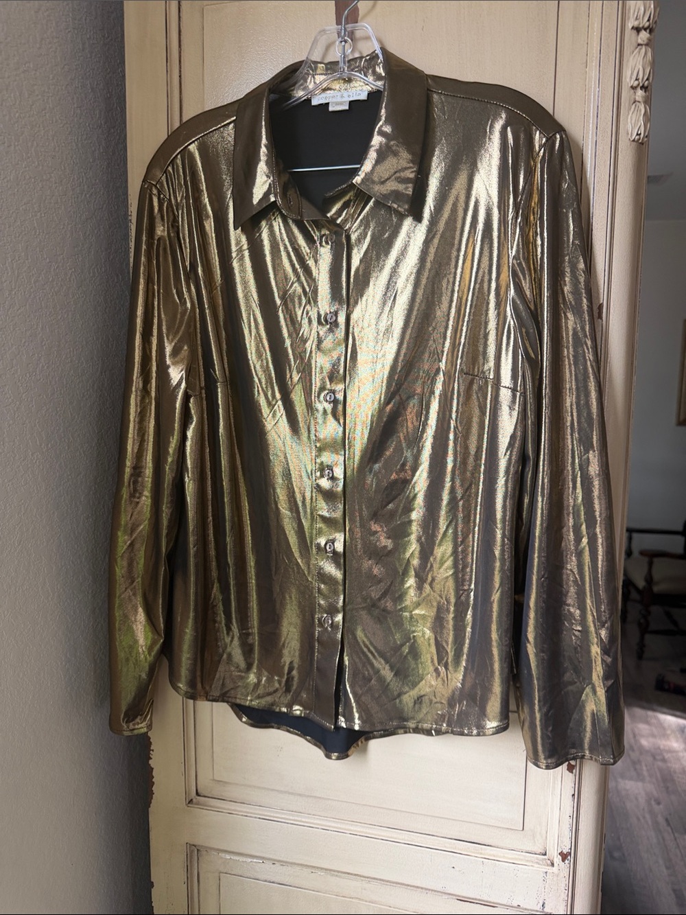 cooper & ella Metallic Gold Button-Down Blouse Jacket